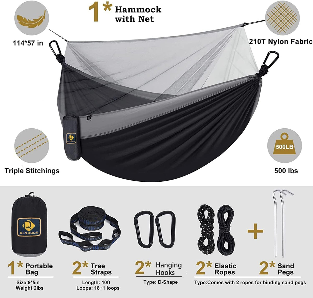 Camping Hammock with Net,Portable Lightweight Double Hammocks with Tree Straps and Solid D-Shape Hanging Hooks,Parachute Nylon Hammock for Backpacking Beach Backyard Patio Hiking