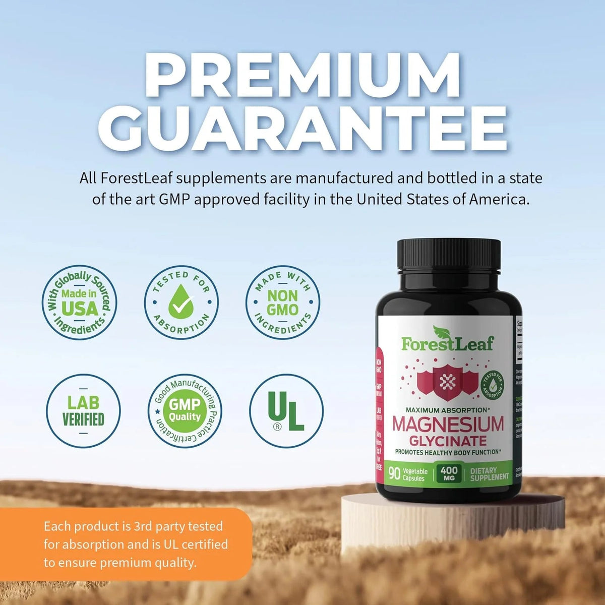 Forest Leaf Pure Magnesium Glycinate Bone Health & Heart Health Supplement, 90 Capsules