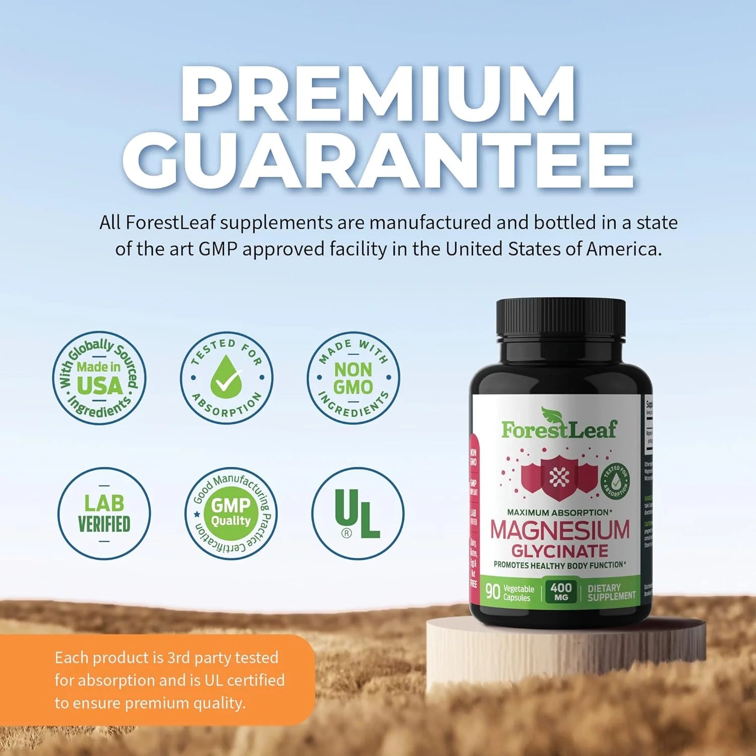 Forest Leaf Pure Magnesium Glycinate Bone Health & Heart Health Supplement, 90 Capsules