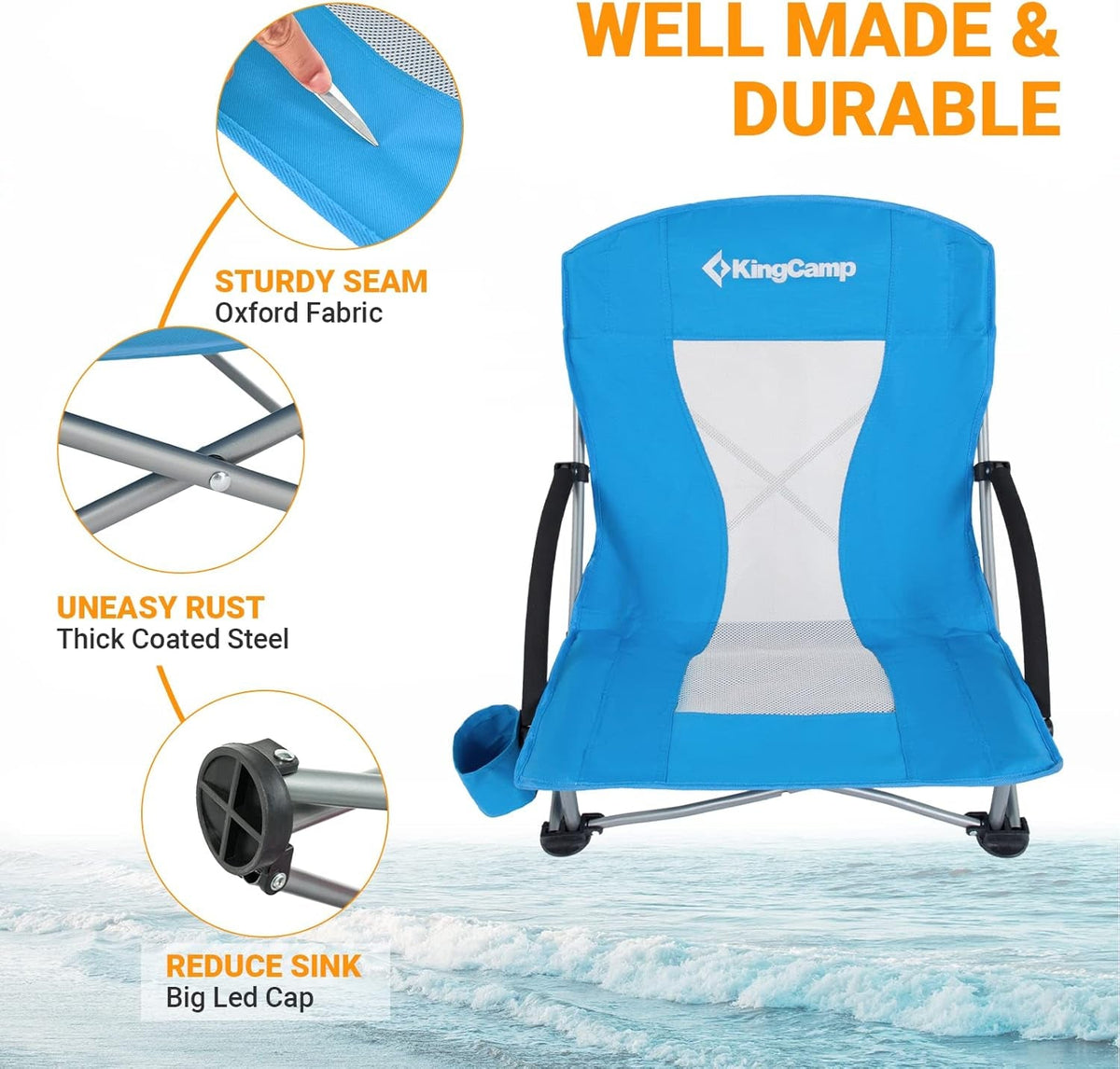 Low Beach Chairs, Folding Portable Chair for Adults Lightweight Extra Wide Seat 300Lbs Heavy Duty Oversized Backpack, Carry Bag for Camping Ergobreeze C Blue 2Pcs/Ergobreeze Classic Mesh Wide