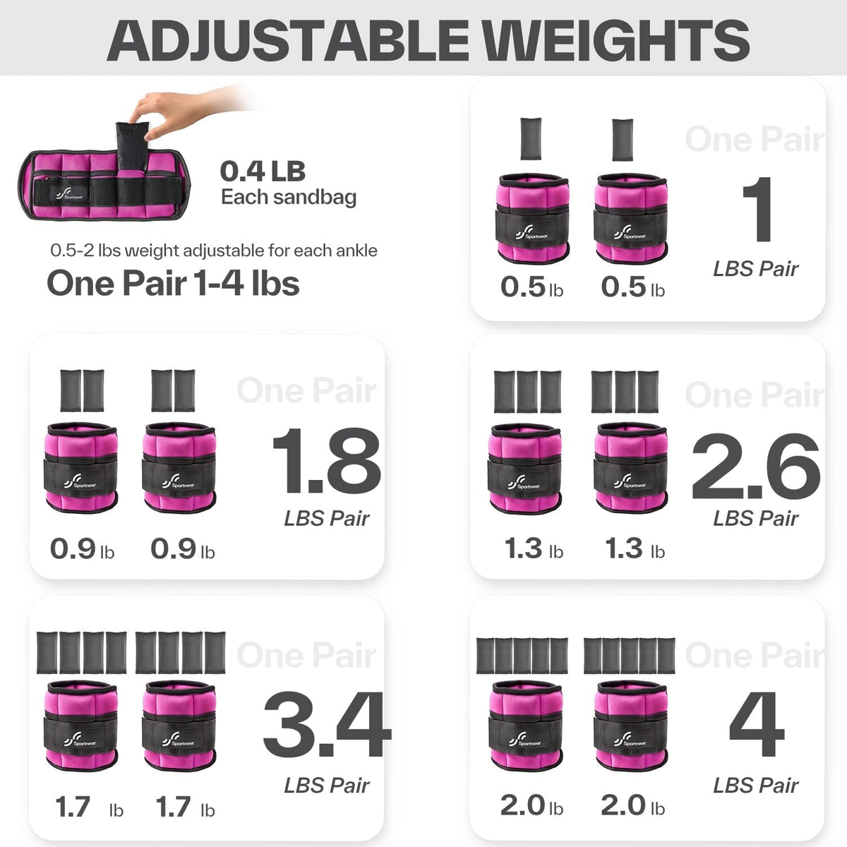 Adjustable Ankle and Wrist Weights for Women Pair of 4Lb/13Lb | Soft Neoprene Ankle and Wrist Weights for Walking, Running, Yoga, Workouts, Fitness, and Physical Therapy