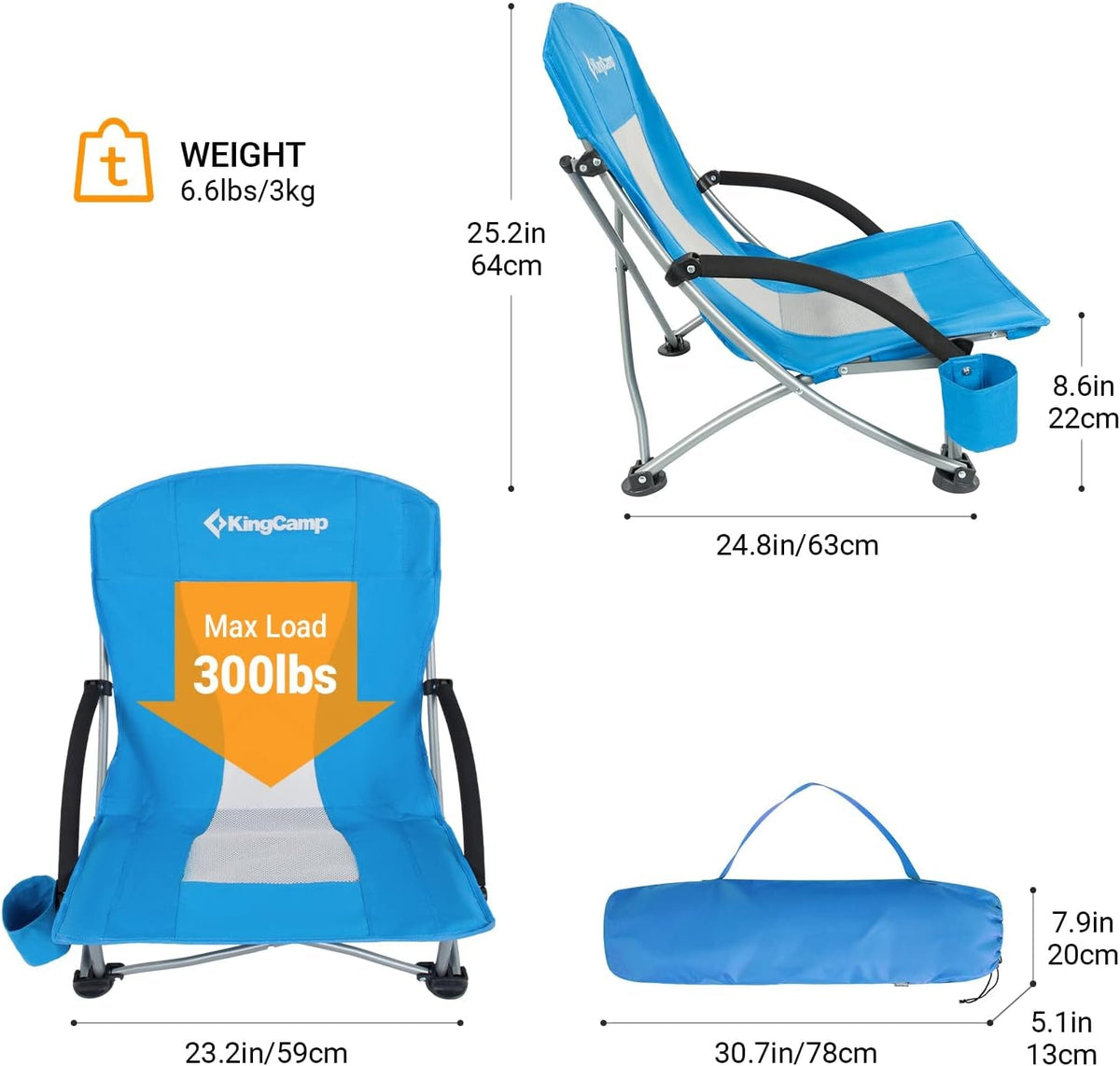 Low Beach Chairs, Folding Portable Chair for Adults Lightweight Extra Wide Seat 300Lbs Heavy Duty Oversized Backpack, Carry Bag for Camping Ergobreeze C Blue 2Pcs/Ergobreeze Classic Mesh Wide