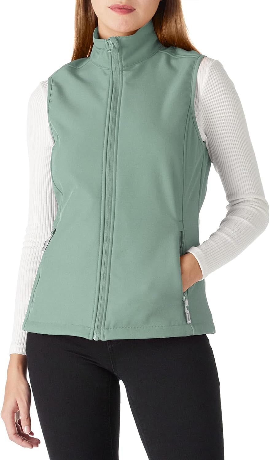 Women'S Lightweight Softshell Vest Windproof Fleece Lined Zip up Sleeveless Jacket for Running Hiking Golf