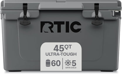 45 QT Ultra-Tough Hard Cooler | Portable Hard Ice Chest Box for Beach, Drinks, Camping, Picnic, Fishing, Boat and Barbecue