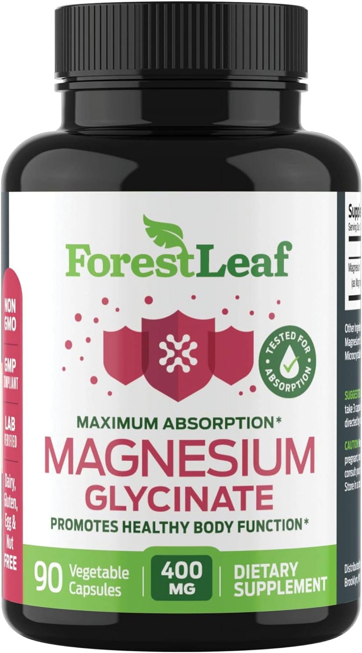 Forest Leaf Pure Magnesium Glycinate Bone Health & Heart Health Supplement, 90 Capsules