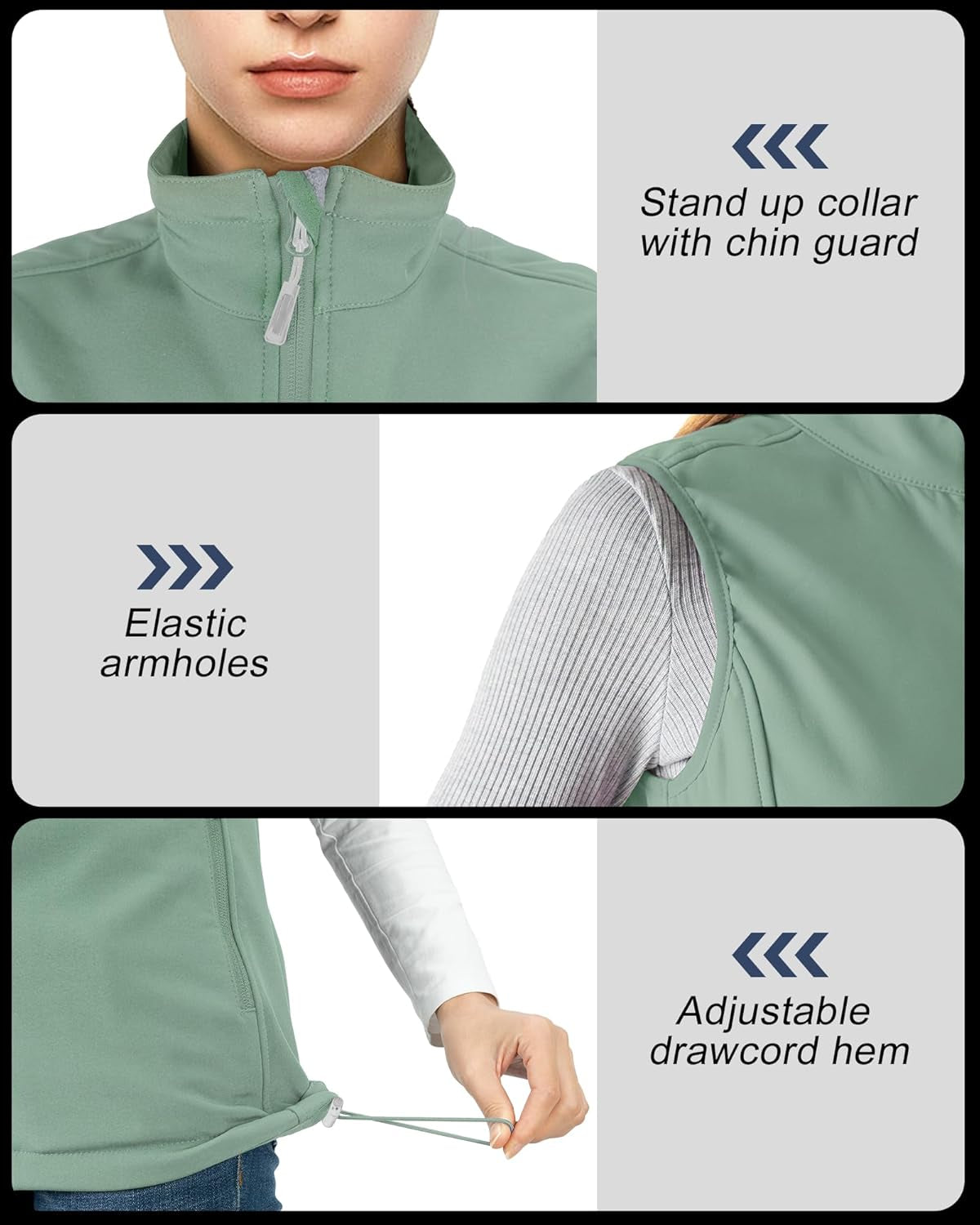 Women'S Lightweight Softshell Vest Windproof Fleece Lined Zip up Sleeveless Jacket for Running Hiking Golf