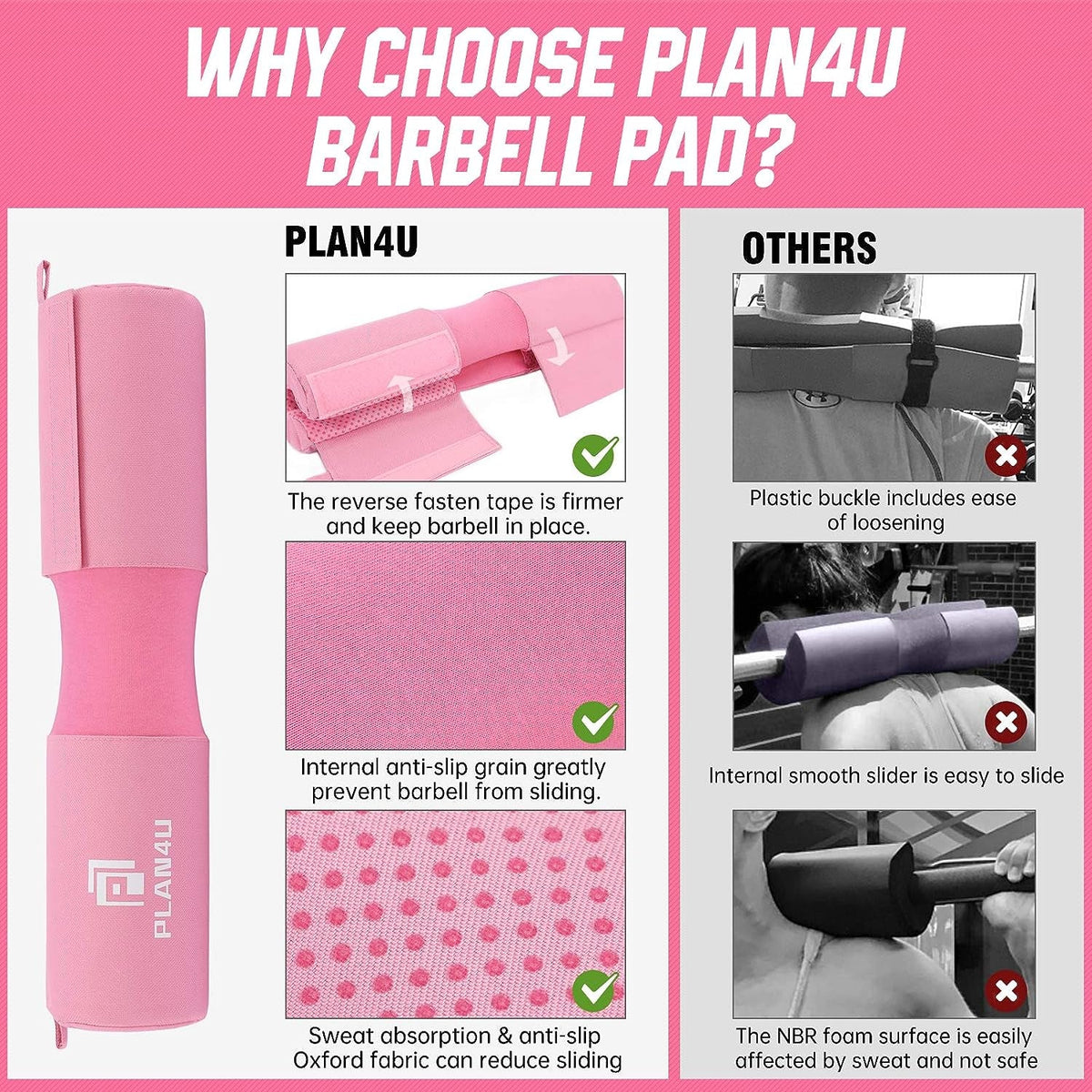 Barbell Pad Set for Squat Hip Thrusts Upgraded Anti-Slip Grain | Breathable, Workout Foam, Weight Lifting Bar Cushion, Shoulder Neck Support, Standard Olympic Bars, Smith Machine, Women/Men