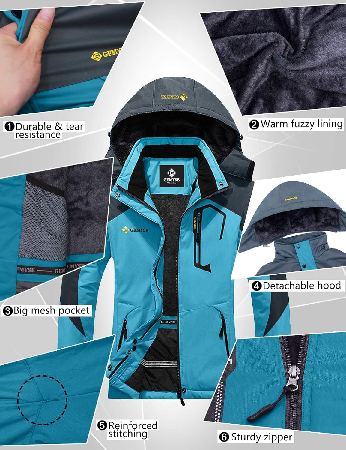 Women'S Waterproof Ski Jacket Warm Winter Coat with Detachable Hood | Windproof, Fleece-Lined, Insulated, for Snowboarding and Cold Weather, Multiple Pockets, Rain Jacket