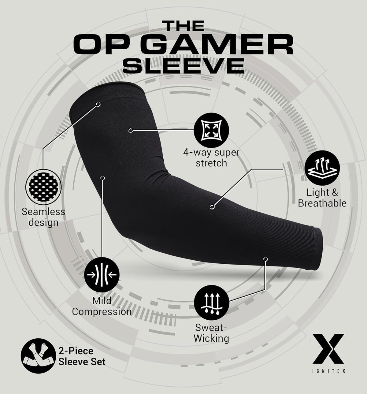 Gaming Arm Sleeves for Men & Women - Low-Friction PC Gaming Sleeve - Arm Compression Support for E-Sports, Volleyball
