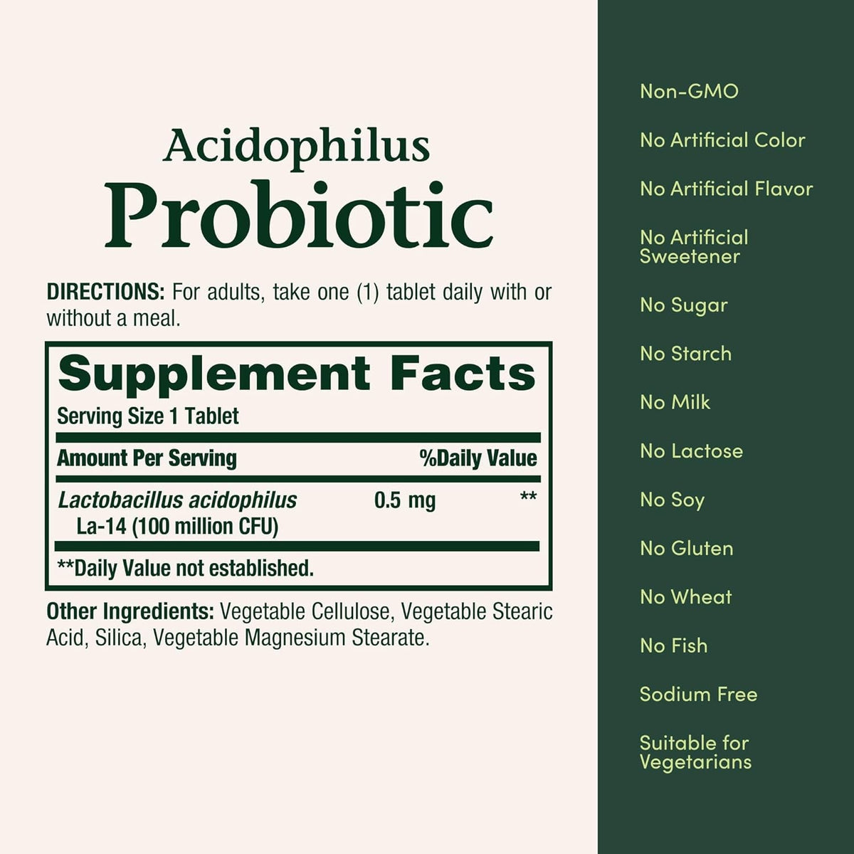 Lactobacillus Acidophilus Probiotic Supplement, 120 Tablets | Daily Probiotic for Women/Men Digestive Health, 100 Million Organisms, Vegetarian, 1 Serving per Day