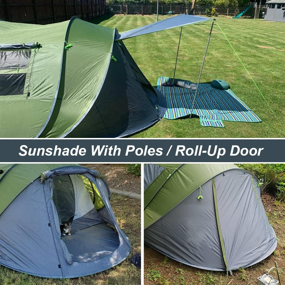 Waterproof 6 Person Easy Pop up Tents for Camping with Vestibule | Instant Setup, Double-Layer Anti-Condensation, Porch Poles Included, Large Size for Family 4-6 People Hiking, Travelling