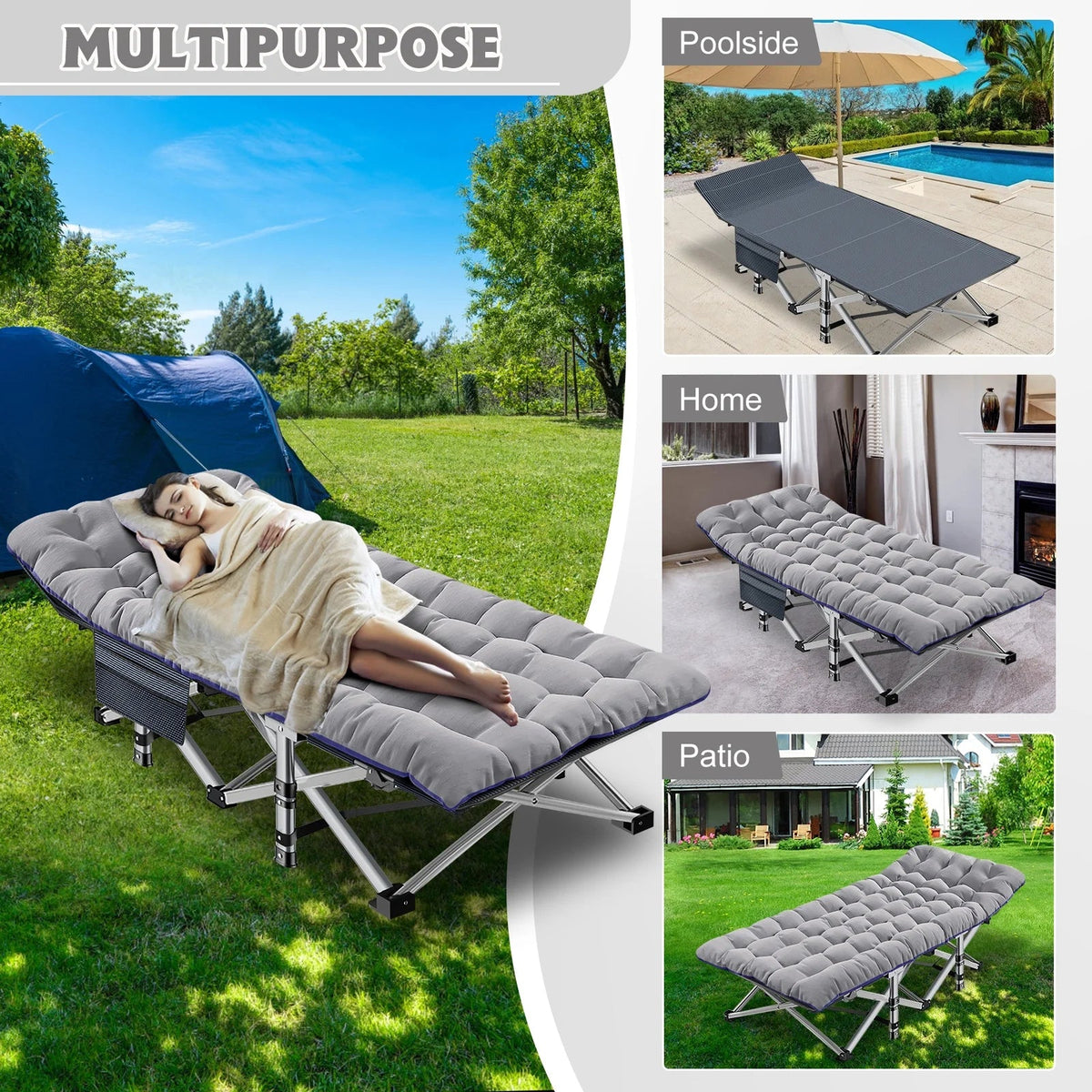 Oversized XXL Folding Camping Cot with 2-Sided Mattress, Portable Folding Cots for Adults, XXL Folding Cot Bed for Sleeping,Tent Cot, Supports 900 Lbs