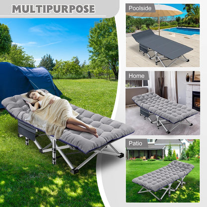 Oversized XXL Folding Camping Cot with 2-Sided Mattress, Portable Folding Cots for Adults, XXL Folding Cot Bed for Sleeping,Tent Cot, Supports 900 Lbs