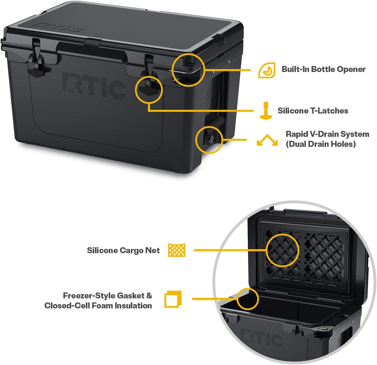 45 QT Ultra-Tough Hard Cooler | Portable Hard Ice Chest Box for Beach, Drinks, Camping, Picnic, Fishing, Boat and Barbecue