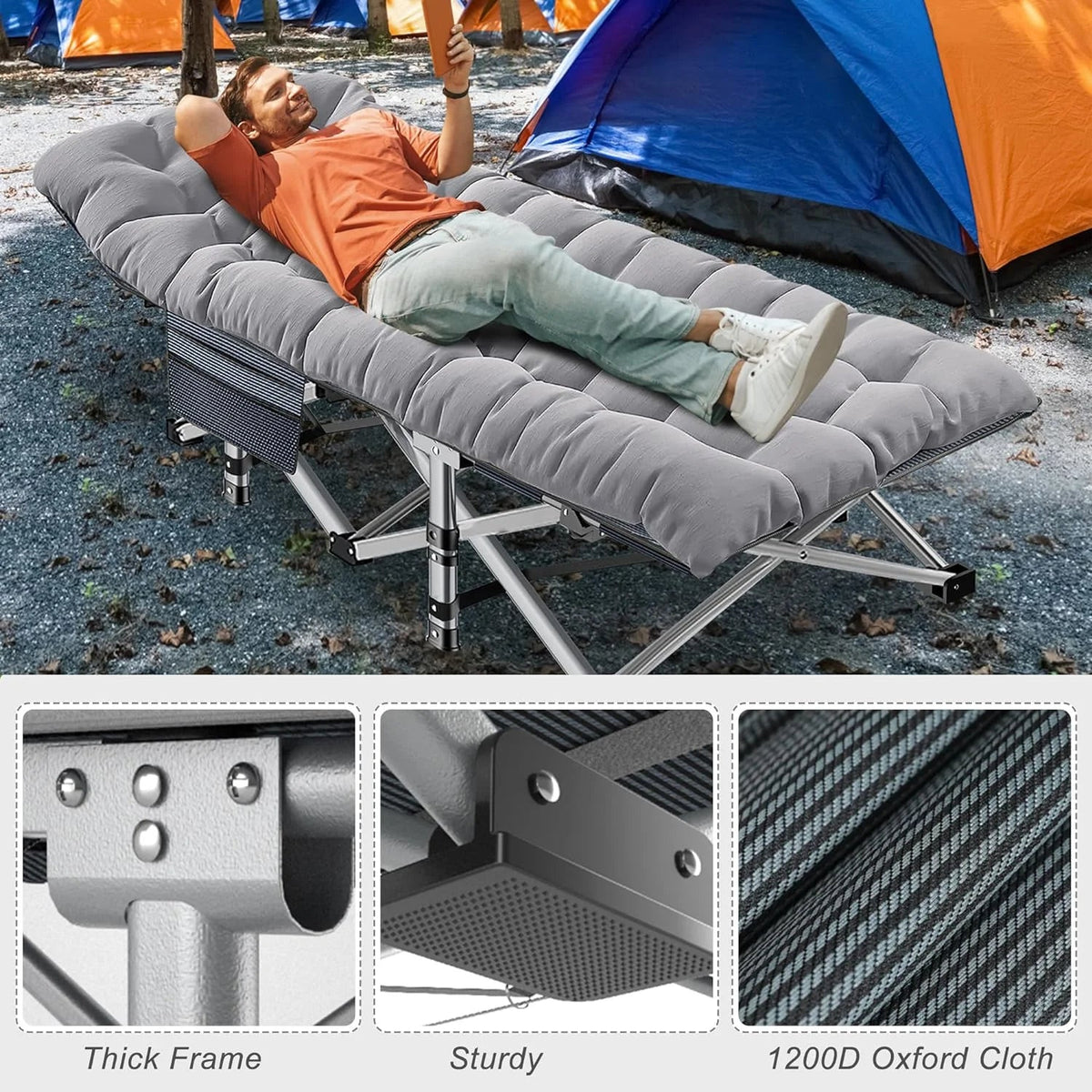 Oversized XXL Folding Camping Cot with 2-Sided Mattress, Portable Folding Cots for Adults, XXL Folding Cot Bed for Sleeping,Tent Cot, Supports 900 Lbs
