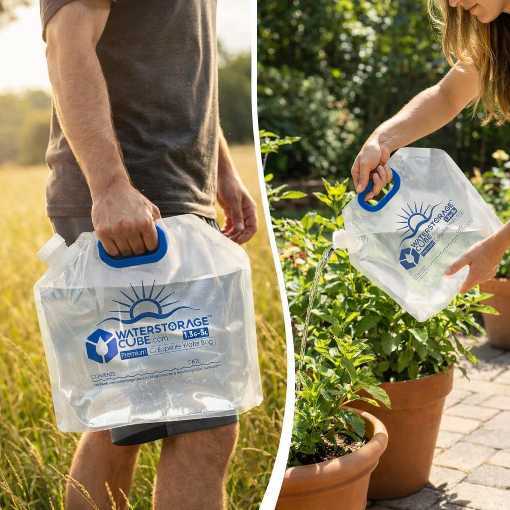 Premium Collapsible Water Container Bag, BPA Free Food Grade Clear Plastic Storage Jug for Camping Hiking Backpack Emergency, No-Leak Freezable Foldable Water Bottle 1.3/2.6 Gallon