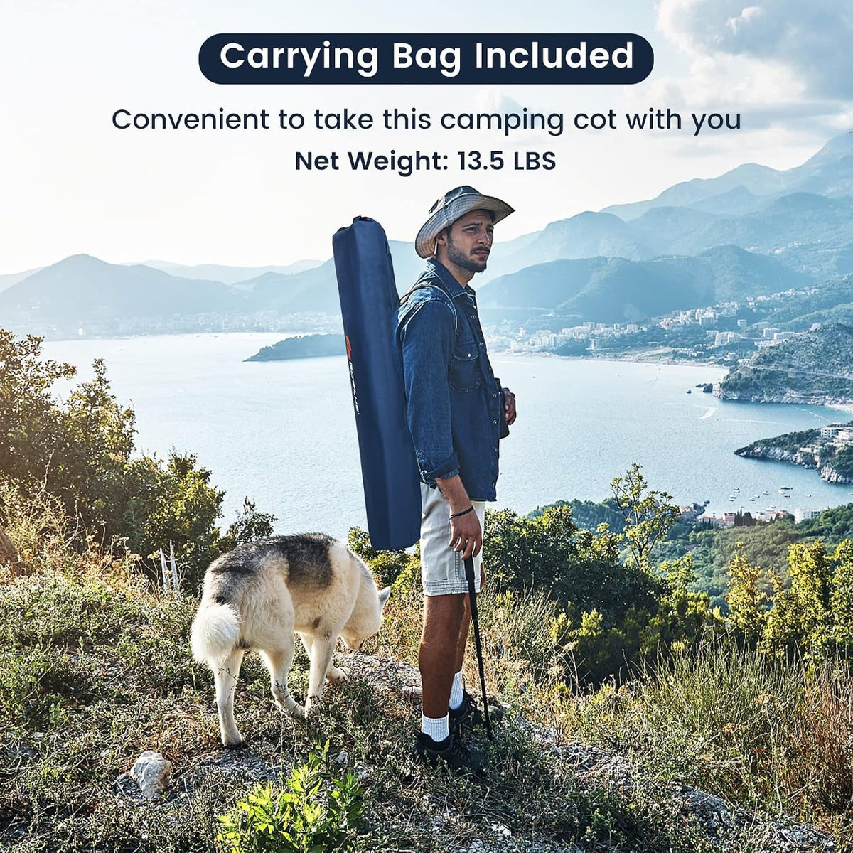 Folding Camping Cot with Carrying Bag, Portable Lightweight Outdoor Sleeping Bed for Adults Kids, 300LBS Weight Capacity, Heavy-Duty Camping Bed for Traveling