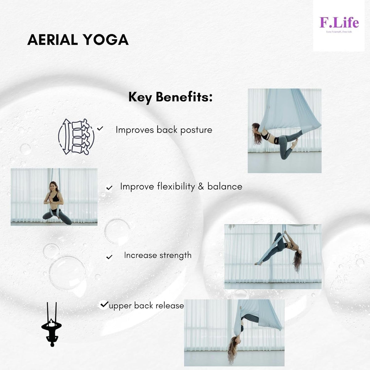 Aerial Silk Yoga Hammock & Swing for Yoga Inversion,Strength Training,Starter Hardware Kit