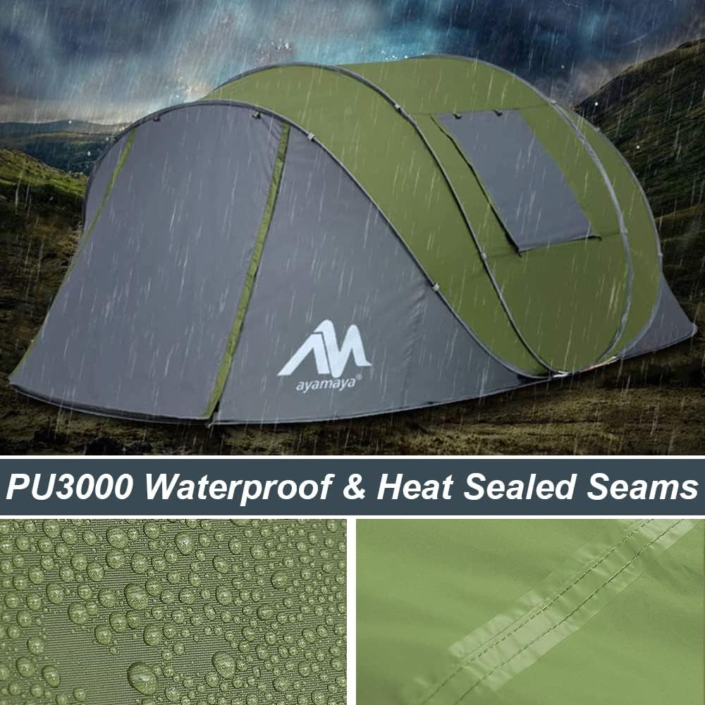 Waterproof 6 Person Easy Pop up Tents for Camping with Vestibule | Instant Setup, Double-Layer Anti-Condensation, Porch Poles Included, Large Size for Family 4-6 People Hiking, Travelling