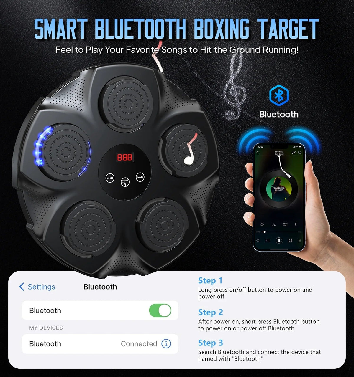 Adult Music Boxing Machine with Boxing Gloves, Oversize Wall Mounted Smart Bluetooth Music Boxing Trainer, Electronic Boxing Target Workout Punching Equipment for Home, Indoor and Gym
