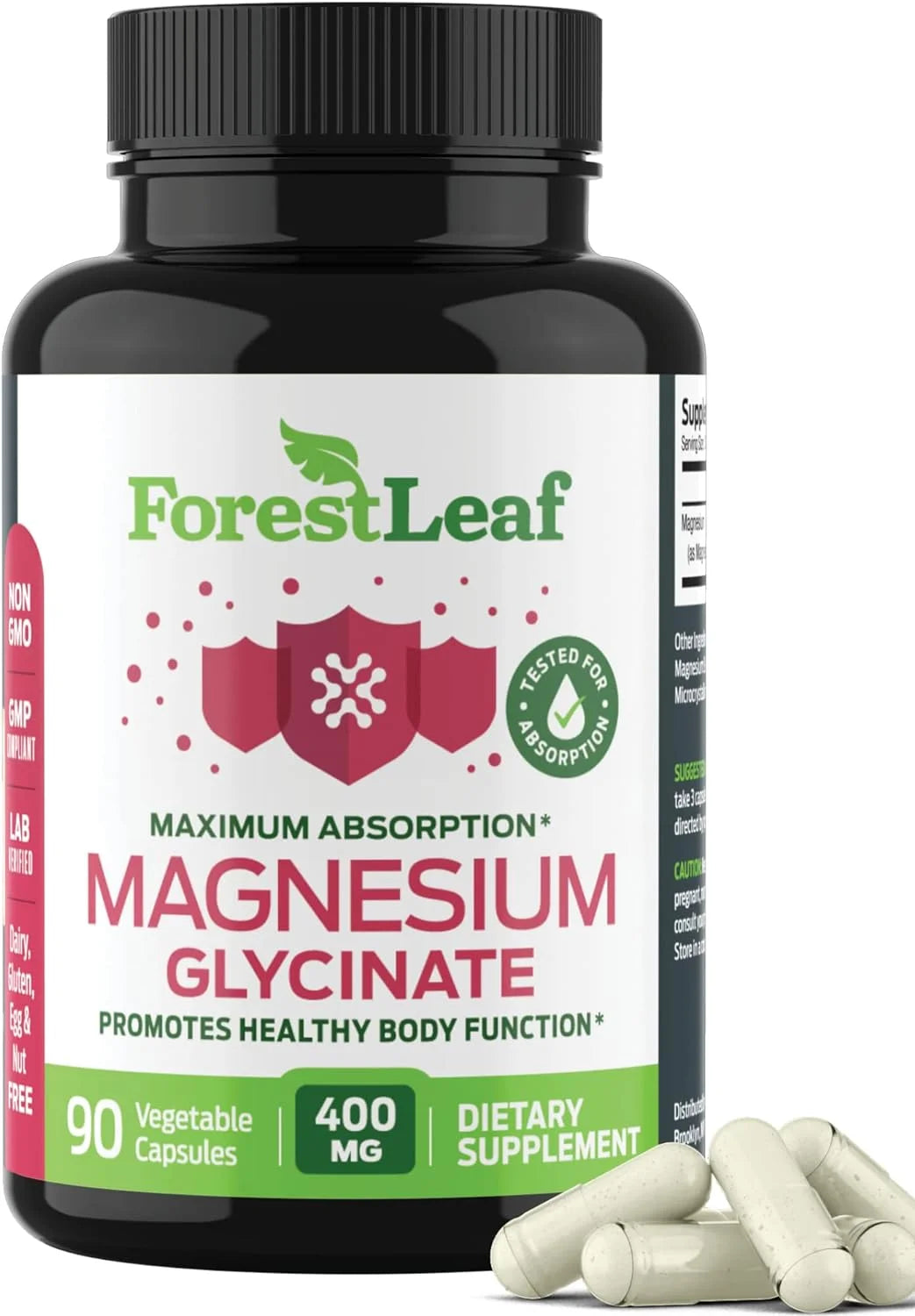 Forest Leaf Pure Magnesium Glycinate Bone Health & Heart Health Supplement, 90 Capsules