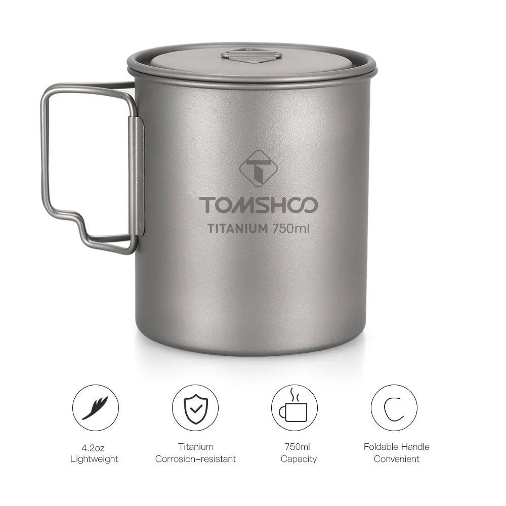 Tomshoo 750Ml Outdoor Camping Cup Durable Titanium Cup Tourist Tableware Picnic Utensils Tourism Camping Mug Camping Equipment