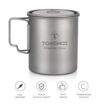 Tomshoo 750Ml Outdoor Camping Cup Durable Titanium Cup Tourist Tableware Picnic Utensils Tourism Camping Mug Camping Equipment