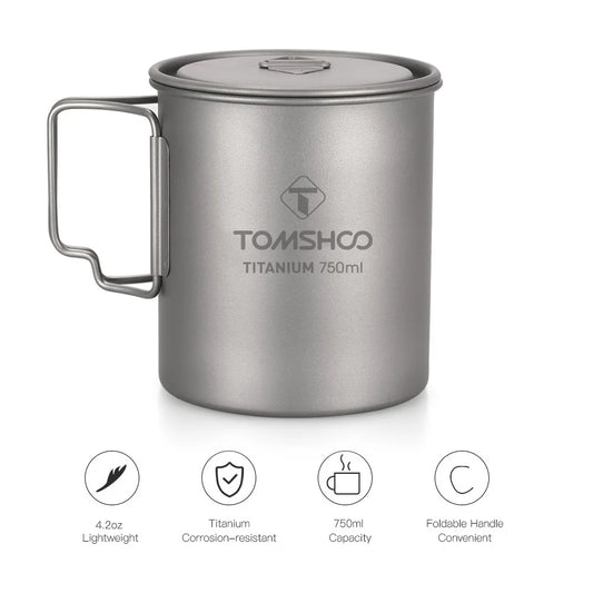 Tomshoo 750Ml Outdoor Camping Cup Durable Titanium Cup Tourist Tableware Picnic Utensils Tourism Camping Mug Camping Equipment