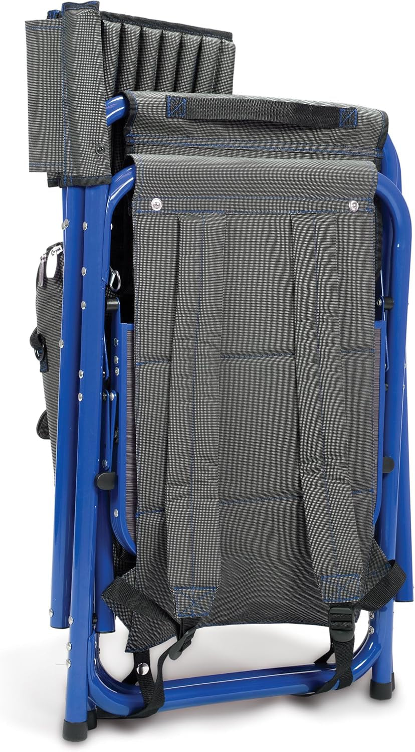 Fusion Camping Chair with Side Table and Soft Cooler, Outdoor Foldable Padded Camping Chairs with Cup Holder for Lawn, Beach, & Sports Use for Adults, (Dark Gray Blue Accents)