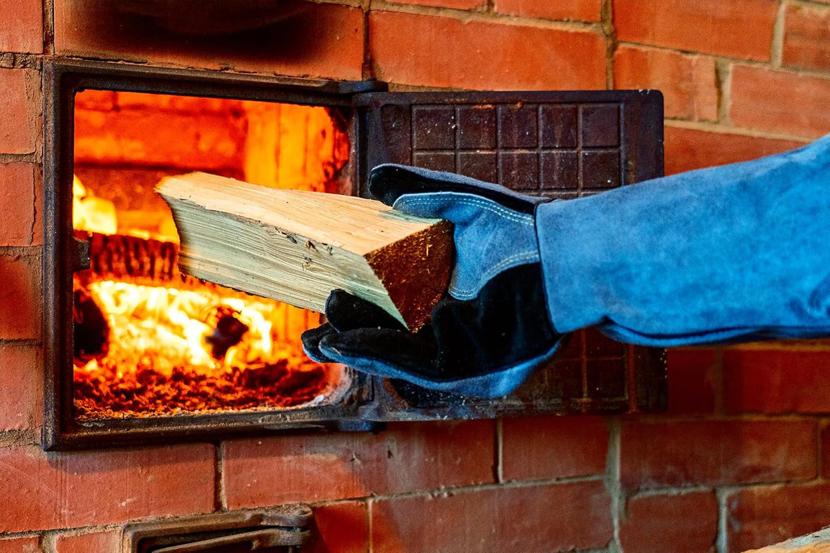 Fireplace Fire Pit Gloves, 662°F Fireproof Leather, 16 in Grey | for Wood Stove, Campfire, Charcoal, Cast Iron, BBQ Grill, Oven, Stick & MIG Welding, Forge, Dry Ice