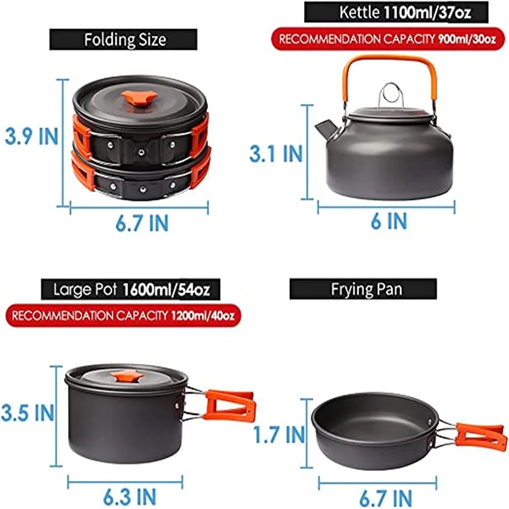 Camping Cookware Set Camping Gear Camp Mess Kit Campfire Utensils Non-Stick Cooking Equipment Lightweight Stackable Pot Pan Bowls with Storage Bag for Outdoor Hiking