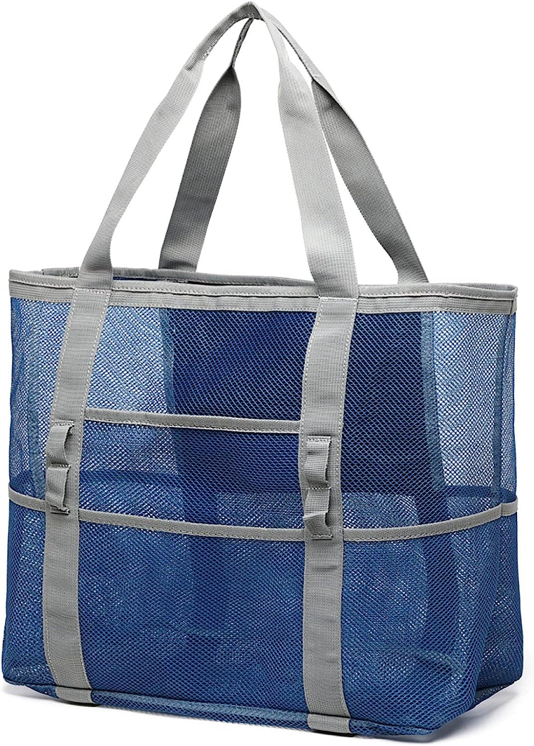 Mesh Beach Bag Family - Large Travel Tote Bag for Beach Pool Cruise | 9 Pockets, Quick Dry, with Zipper Pocket, Portable Mesh Beach Tote Bag for Sand Toys, Towels, Pool, Travel Beach Essentials